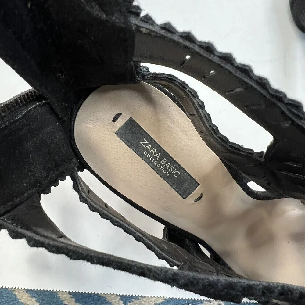 Zara Basic Collection Black Laser Cutout Peep Toe Stiletto High Heels Size 40 - Picture 6 of 11